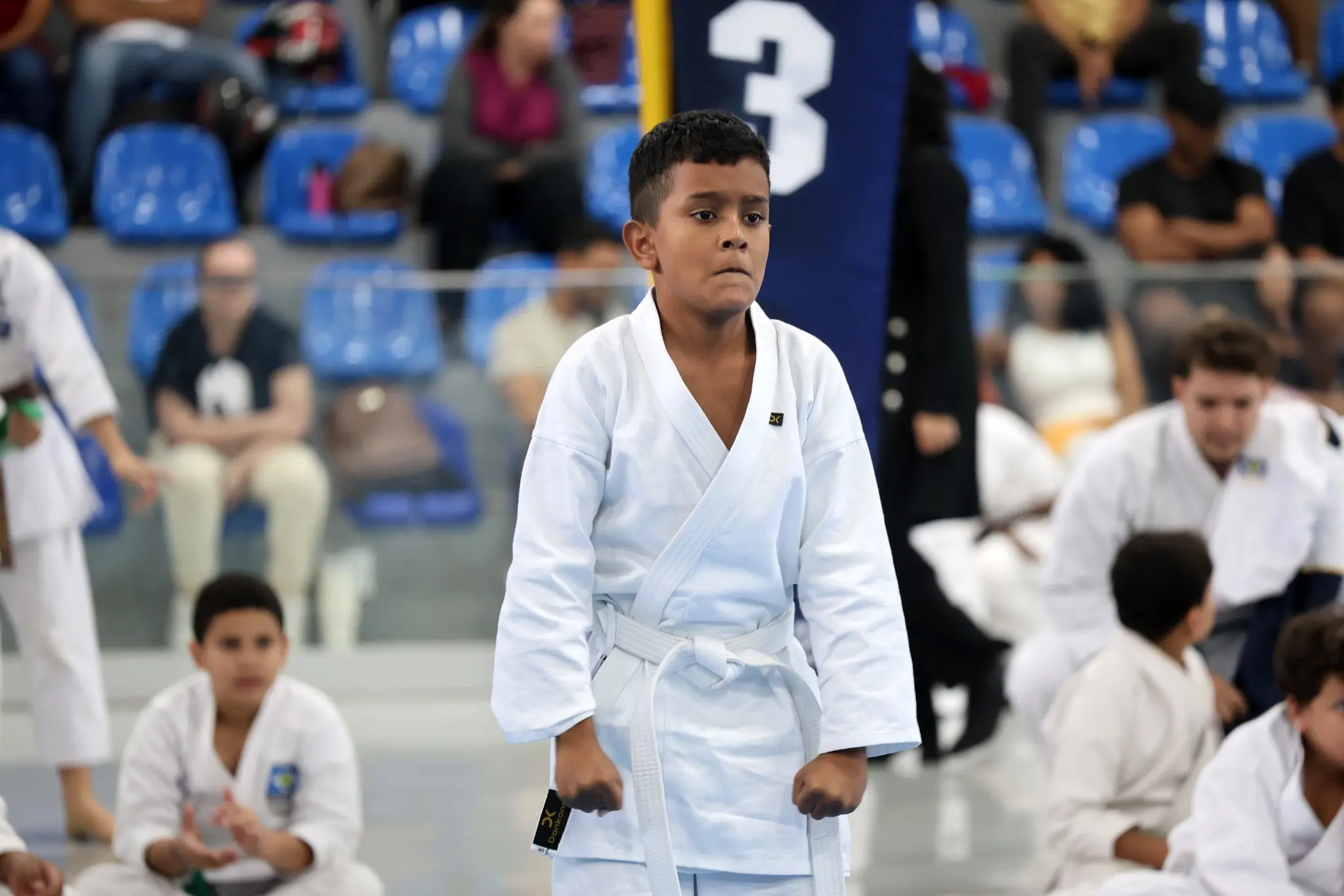 Davi de 12 anos se apresenta durante campeonato estadual de karatê
