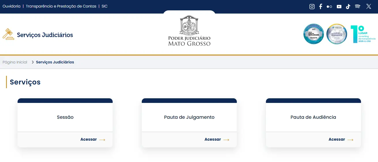 Captura de tela do site do Poder Judiciário de Mato Grosso, na página de